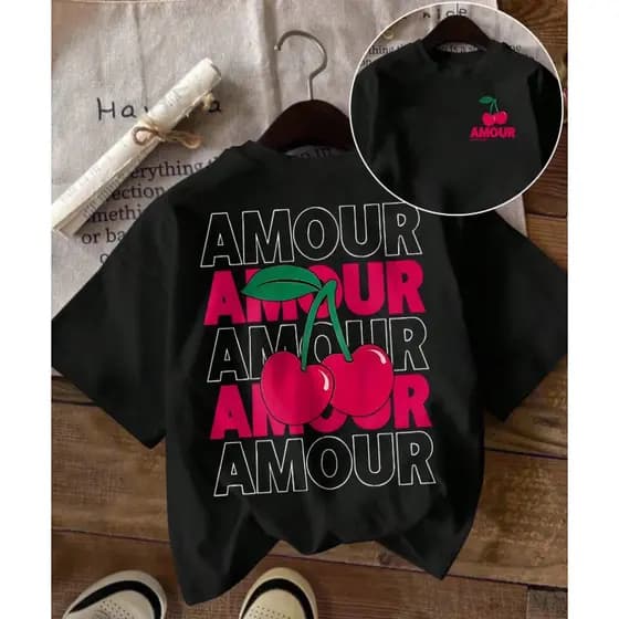 Camiseta Básica Feminina Cereja Amour Cherry T-Shirt 100% Algodão Tendência