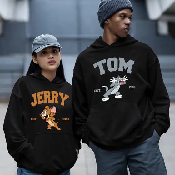 Kit Casal 2 Blusa Moletom Canguru Unissex Tom e Jerry Desenho Lançamento