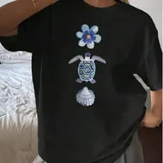 Camiseta Blusa Feminina Estampada Verão Flor Praia T-Shirt Tendência