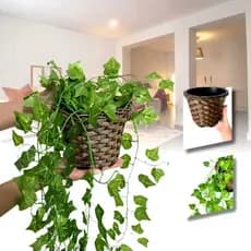 Plantas Decorativas: 1 Vaso Trançado Marrom + 3 Pendente Artificial Folhas Hera Arranjo Decorações