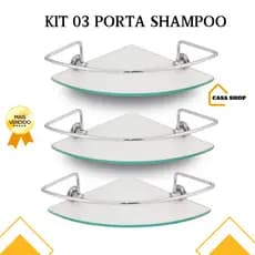 Kit 03 Porta Shampoo CANTO Suporte De Banheiro lavabo Vidro 6mm Incolor