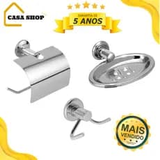 kit 3 Peças papeleira saboneteira e cabide cromado para banheiro