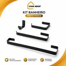 Kit de Acessórios para Banheiro Quadrado PRETO FOSCO 4 Peças Metal