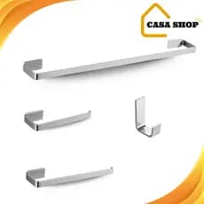 Kit Acessorios Para Banheiro Quadrado 4 Peças Cromado Luxo