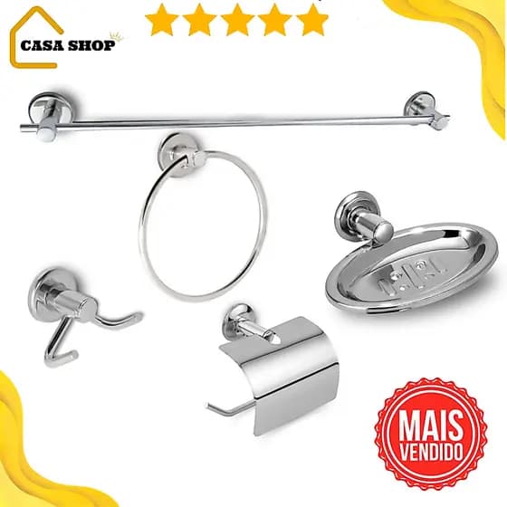 Kit stander para banheiro 5 peças completo luxo aço inox metal