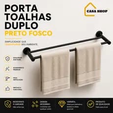 Porta Toalha Duplo Preto Fosco Luxo Para Banheiro em Metal Premium