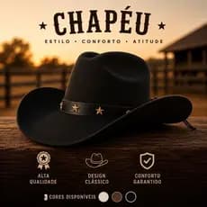 Chapéu Country Feltro Estrelas Aba Larga Cowboy  Unissex Rodeio Festa Peão  Boiadeiro Western