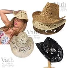 Chapéu Country Virginia Palha Verão Natural Sintética Cowboy Rodeio Sertanejo Praia Corda Ajustável