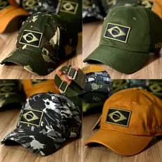Boné Tático Bandeira do Brasil Aba Curva Camuflado Strapback Patriota Brasileiro Militar Trilha exército Bolsonaro