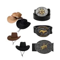 Kit Chapéu Cowboy Preto Country Cinto Fivela Muladeiro Tradição Touro Rodeio Festa Junina
