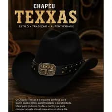Chapéu Texxas Feltro Marrom Country Masculino Cowboy Rodeio Peão Vaqueiro Aba Larga com Plaqueta