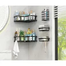 (Tem Aqui)kit 5 Pacote Suporte para chuveiro Prateleira de banheiro sem perfuração Grande capacidade Armazenamento de organizador de cozinha Aço inoxidável Prateleira de chuveiro de canto de parede