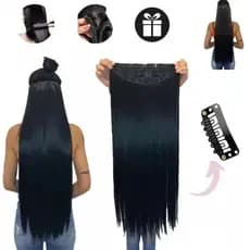 Extensão de Cabelo Preto em Fibra Orgânica ZENG Liso Com Aplique Tic Tac Para Volume(Tem)