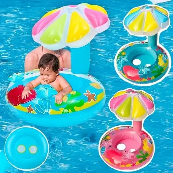 (Temdetudoss)Boia Bebê Cobertura Coqueiro Cogumelo Inflável Protege Do Sol Assento Fralda Parque aquático e Piscina