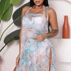 Saia Vestido Transparente Feminino 2 em 1 Moda Praia Feminina