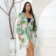 Vestido Saida de Praia Estampado Curto Modelo de Pontas