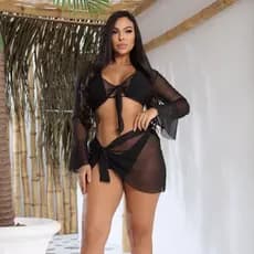 Conjunto Cropped e Saia Saida de Praia Liso Moda Praia