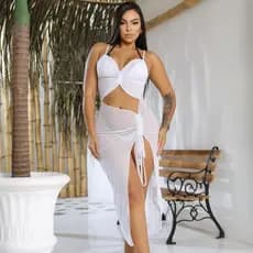 Saia Curta Feminina Saida Praia Com Babados Vestido Saída de Praia Gringa Liso Moda Praia