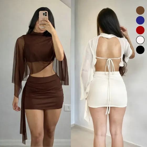 Conjunto Feminino Top E Saia Com Tule  Suplex Fluit Premium Moda Gringa Luxo Balada