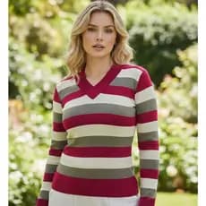 Blusa Suéter Feminina de Frio | Blusinha Listrada Feminina de Tricot | Blusa Gola V Listra | Suéter