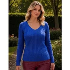 Blusa Tricô  Gola V de Frio Trança Básica Feminino Moda Inverno.