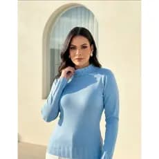 Blusa Suéter Manga Longa | Blusa de Frio Gola Role | Cacharrel Feminina | Suéter Feminino de Trico