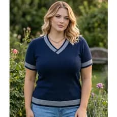 Blusa Feminina Plus Size | Blusinha de Tricot G Blusa Plus size | Blusinha Plus Size | Blusa em V