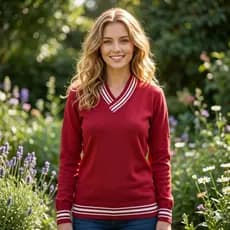 Blusa Suéter Feminina Manga Longa Tricô Gola V  Casual Chic | Tricô Gola V Listras Manga Longa
