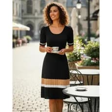 Vestido Midi Modal Feminino Canelado Manga Curta Bufante Cinturado Confortável