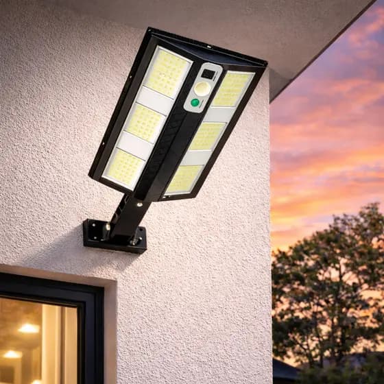 Luminária Solar LED Externa de Parede com Sensor de Movimento e Controle Remoto