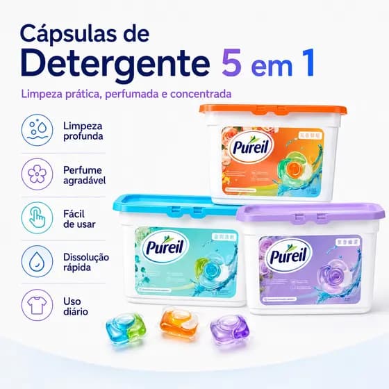 Cápsulas Detergente de Sabao Lava Roupas 5 em 1 Pureil Sabão Perfumado 30un