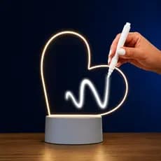 Abajur LED Coração Quadro de Mensagens com Caneta e Apagador