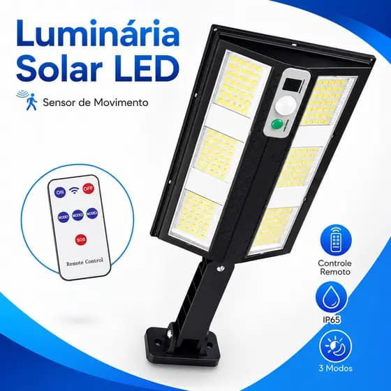 Refletor Solar LED Externo com Sensor de Presença e Controle