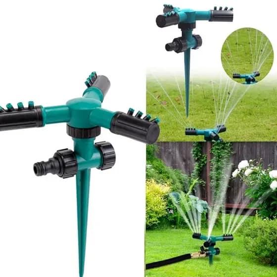 IRRIGADOR Giratório 360° Aspersor Jato Com Espeto Jardim Horta Gramados Canteiro Engate Rápido