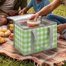 Bolsa Térmica Dobrável Alimentos Bebidas Portátil Cesta Pequinique Praia Camping Espaçosa Lanches