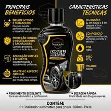 Pneu Pretinho Finalizador Automotivo Limpa Renovador Acabamento Brilhante 500ml  Proteção Duradoura