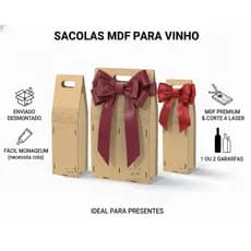 Caixa Presentes Com Alça Articulada Em Mdf-Porta Garrafas