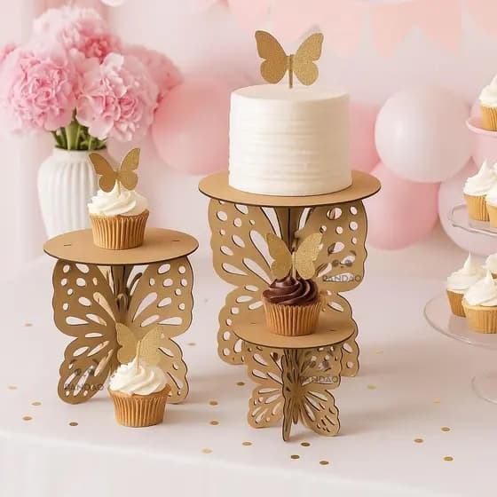 Trio de Boleiras Borboletas – Decoração Delicada para Festas e Eventos-Jardim Encantado