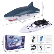 Barco Lancha Simulação de Tubarão e Jacaré 2 Em 1 Shark Controle Remoto Bateria Recarregável