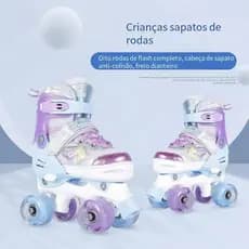 Patins Infantil 4 Rodas Borboleta Com Luz De Led Top Patins Com Kit Proteção e Sem Kit Proteção Menina Menino Promoção