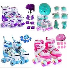 Patins Infantil 4 Rodas Com Luz De LED Arco Íris Ajustável Dinossauro+Kit Proteção e Sem Kit Proteção