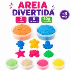 Areia Mágica Infantil Kit 2 Cores + 6 Forminhas Educativas