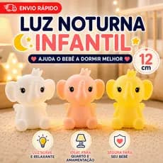 Luminária Elefante LED Luz Noturna Infantil para Quarto de Bebê Decoração Rosa Branca Amarela