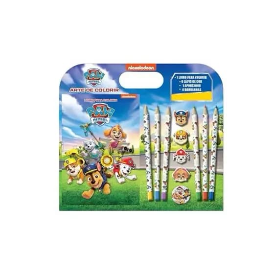 kit de colorir livro Patrulha canina com 6 lápis ,4 borrachas e 1 apontador.