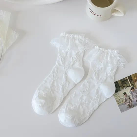 Meias Longas Femininas Lolita Finas De Algodão Fino Princesa Brancas Pretas
