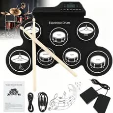 Bateria Eletrônica de Silicone Recarregável USB Portátil 7 Almofadas Para Crianças Iniciantes