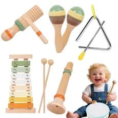 Conjunto De Seis Peças De Instrumentos Musicais Educativos Infantis De Madeira Orff Para A Primeira Infância