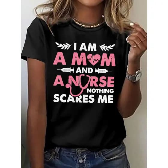 Linda Camiseta Tshirt Camiseta Feminina Plus Size Mãe Enfermeira Geométrico Unissex Shirt Oversized 100% Algodão blusa P