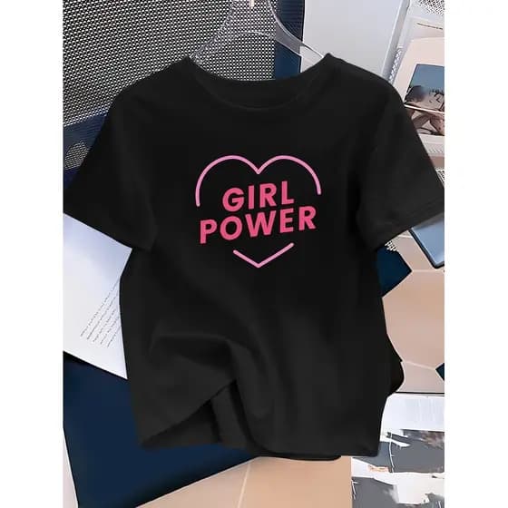 Linda Camiseta Tshirt Camiseta Feminina POWER Coração Rosa Básica Manga Curta 100% Algodão blusa Premium Postagem 24h