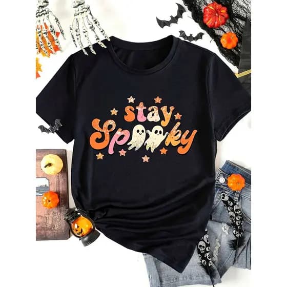 Linda Camiseta Tshirt Camiseta Feminina Estampa Halloween Básica Manga Curta 100% Algodão blusa Premium Postagem 24h